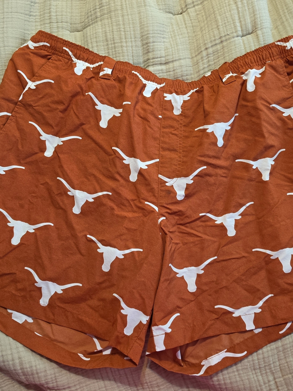 Columbia Men's Orange Swim Trunks with White Longhorn Print